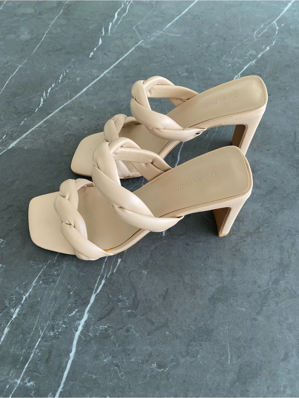 Braided Strap Heel Sandals in Beige